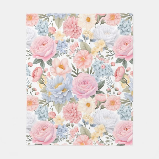 Pastel Floral Medley Flowers Pattern Fleece Blanket (Front)