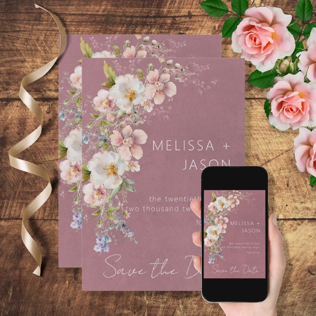 Pastel Floral Modern Pink Wedding Save The Date (Creator Uploaded)