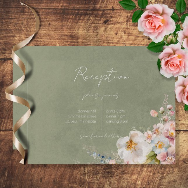 Pastel Floral moderne Green Wedding Carte de récep (Créateur téléchargé)