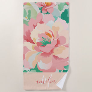 pastel floral monogram  beach towel