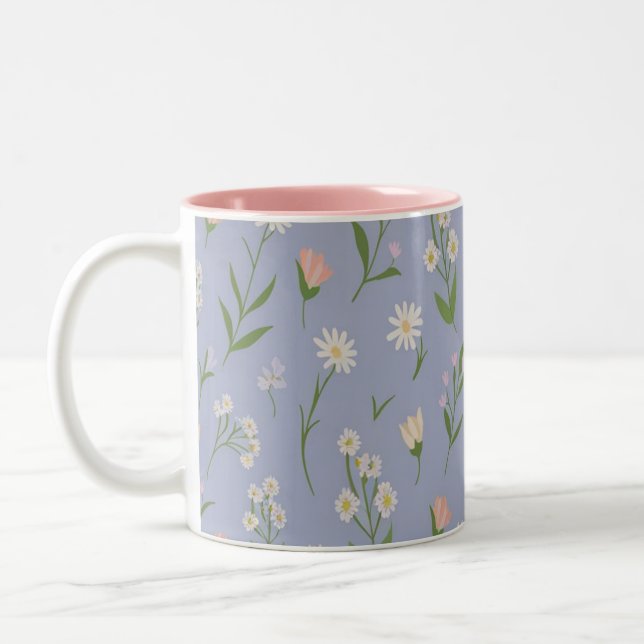 Pastel Floral Mug - Fleurs délicates sur la lavand (Gauche)