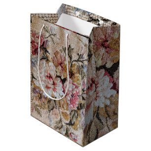 Pastel Floral Needlepoint Photography Medium Gift Bag