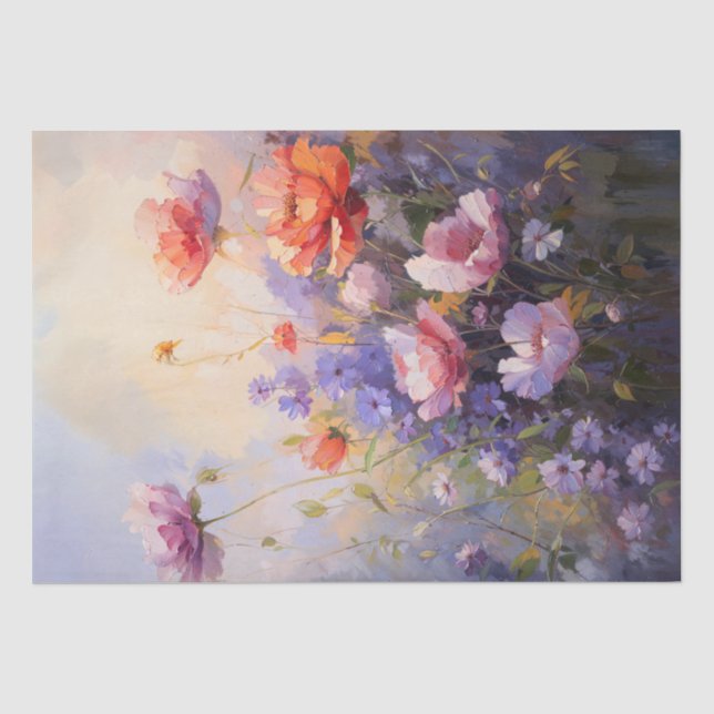 Pastel Floral Painting Soft Blooming Garden Tissue Paper (Front)