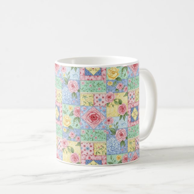 Pastel Floral Patchwork Picnic Pattern (11) Coffee Mug (Front Right)