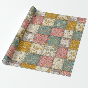 Pastel Floral Patchwork Picnic Pattern (12) Wrapping Paper