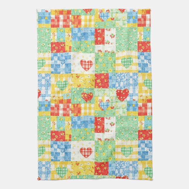 Pastel Floral Patchwork Picnic Pattern (1) Kitchen Towel (Vertical)