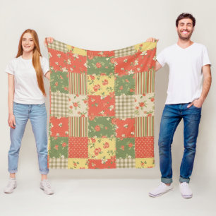 Pastel Floral Patchwork Picnic Pattern (2) Fleece Blanket