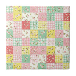 Pastel Floral Patchwork Picnic Pattern (6) Tile
