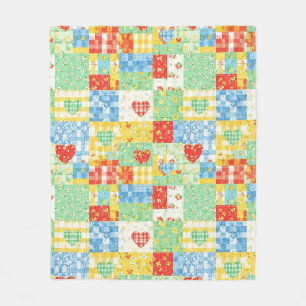 Pastel Floral Patchwork Picnic Pattern Fleece Blanket