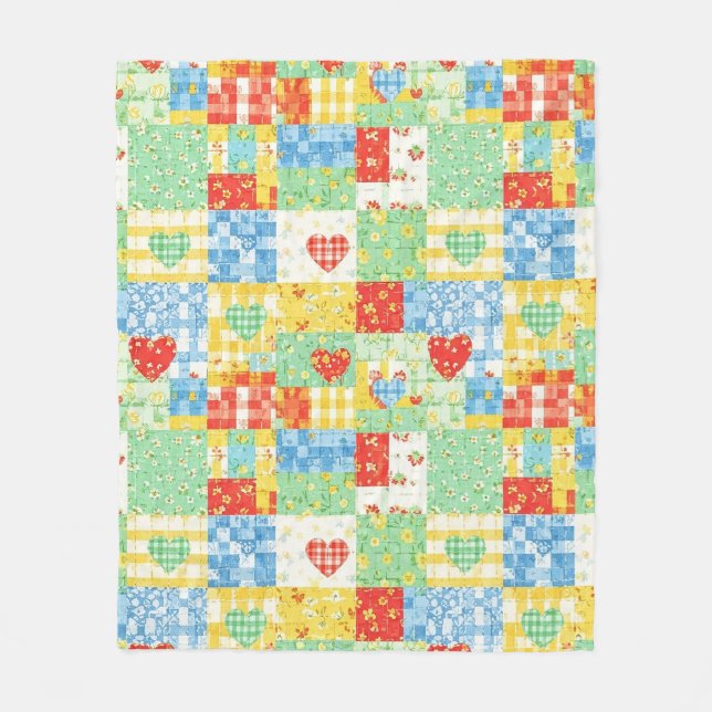 Pastel Floral Patchwork Picnic Pattern Fleece Blanket (Front)