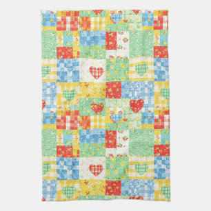 Pastel Floral Patchwork Picnic Pattern Kitchen Towel