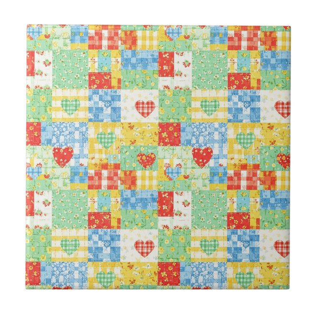 Pastel Floral Patchwork Picnic Pattern Tile (Front)