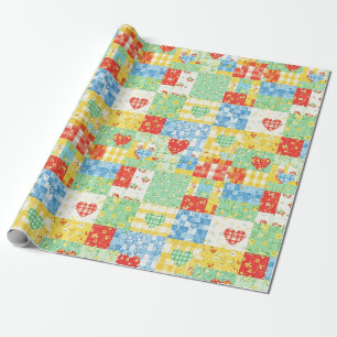 Pastel Floral Patchwork Picnic Pattern Wrapping Paper
