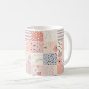 Pastel Floral Patchwork Quilt in Pink and Blue Coffee Mug