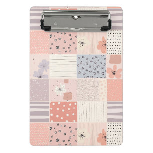 Pastel Floral Patchwork Quilt in Pink and Blue Mini Clipboard