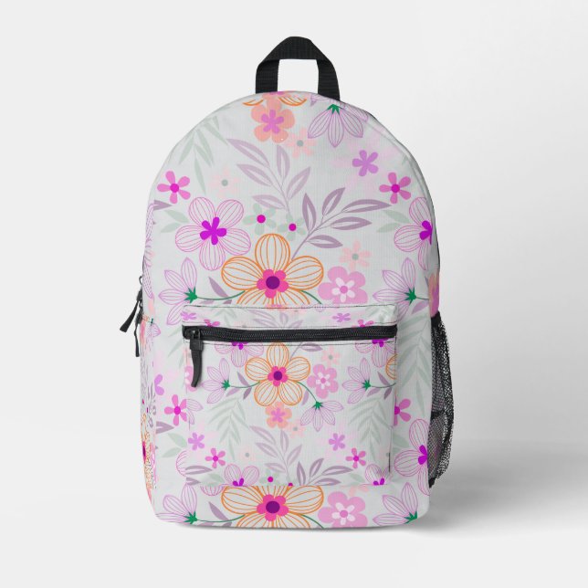 Pastel Floral Pattern Aesthetic School Backpack (Front)
