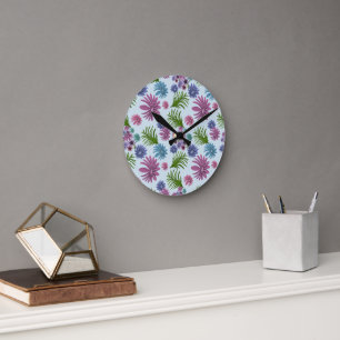 Pastel Floral Pattern Aesthetic Wildflower Botanic Round Clock