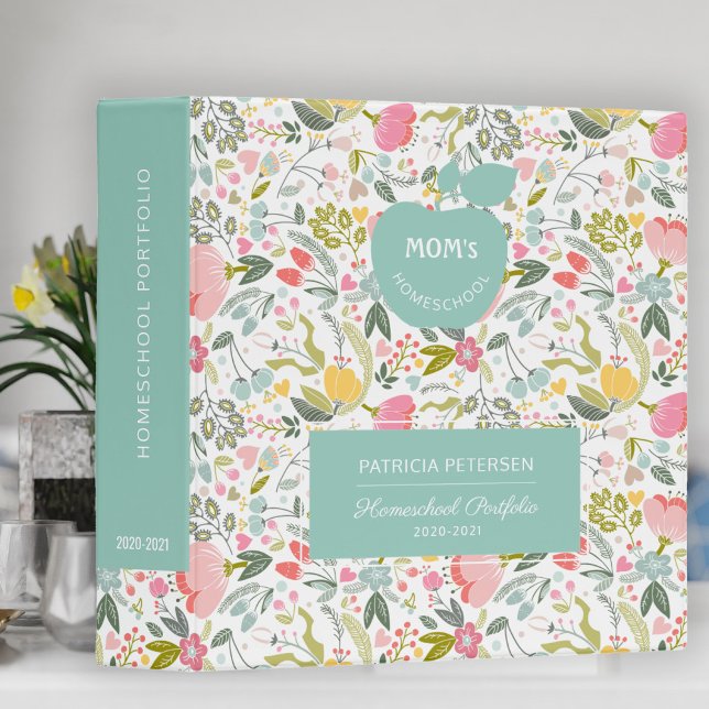 Pastel floral pattern blue homeschool portfolio binder (Creator Uploaded)