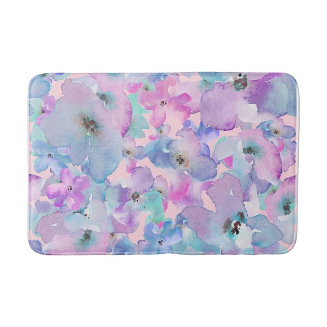 *~* Pastel Floral Pattern Blue Pink FLowers  Bath Mat (Front)