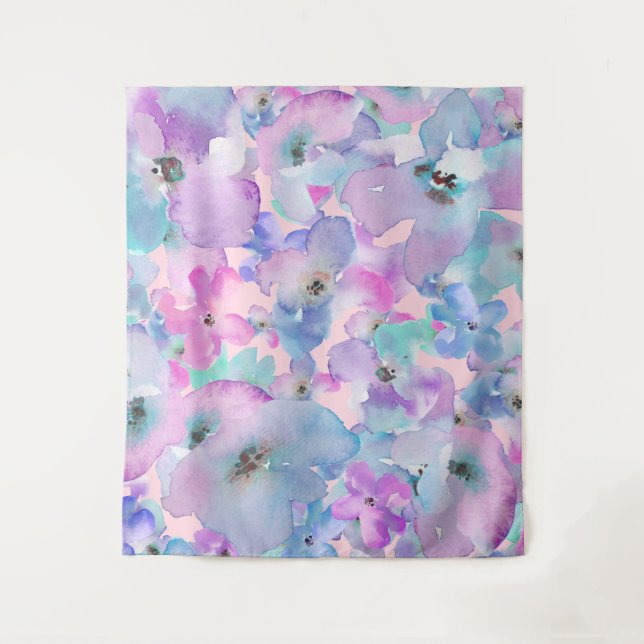 *~* Pastel Floral Pattern Blue Pink FLowers  Tapestry (Front)
