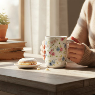 Pastel Floral Pattern Blue Pink Roses Watercolor F Coffee Mug