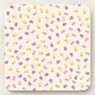 Pastel Floral Pattern – Cute Yellow, Pink & Purple Coaster