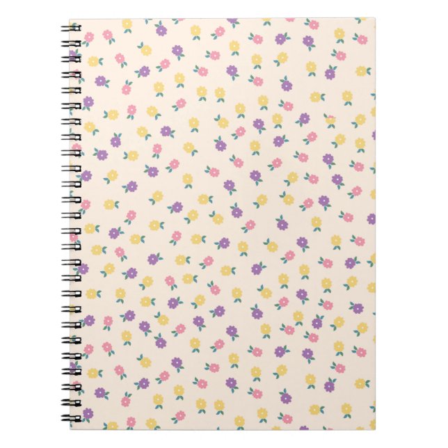 Pastel Floral Pattern – Cute Yellow, Pink & Purple Notebook (Front)