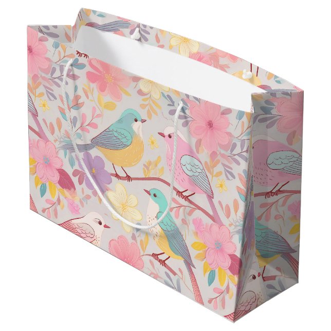 Pastel floral pattern large gift bag (Back Angled)