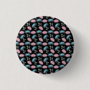 Pastel Floral Pattern on Black Background Cute D 1 Inch Round Button