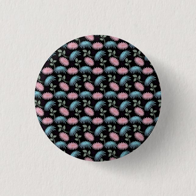 Pastel Floral Pattern on Black Background | Cute D 1 Inch Round Button (Front)