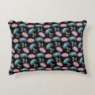 Pastel Floral Pattern on Black Background   Cute D Accent Pillow