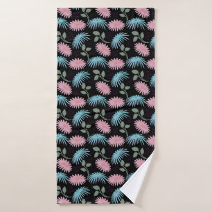 Pastel Floral Pattern on Black Background Cute D Bath Towel