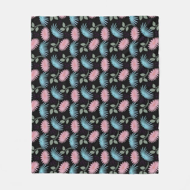 Pastel Floral Pattern on Black Background | Cute D Fleece Blanket (Front)