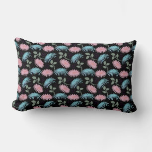 Pastel Floral Pattern on Black Background   Cute D Lumbar Pillow