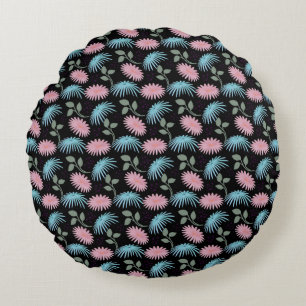 Pastel Floral Pattern on Black Background   Cute D Round Pillow