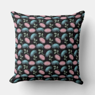 Pastel Floral Pattern on Black Background   Cute D Throw Pillow
