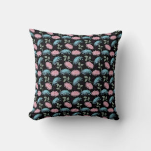 Pastel Floral Pattern on Black Background Cute D Throw Pillow