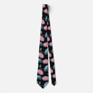 Pastel Floral Pattern on Black Background   Cute D Tie
