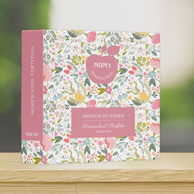 Pastel floral pattern pink homeschool portfolio binder (Creator Uploaded)