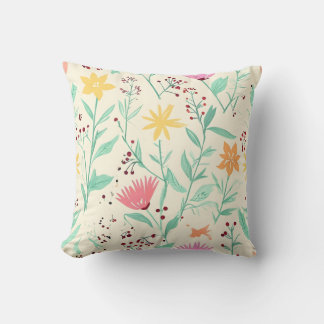 Pastel Floral Pattern Throw Pillow