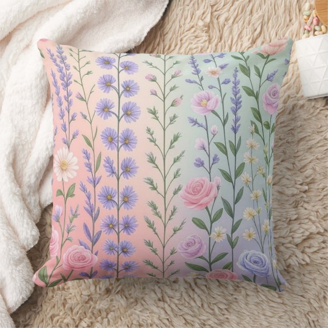 Pastel Floral Pattern   Throw Pillow (Blanket)