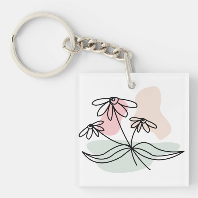  Pastel Floral Pencil Drawing Keychain (Front)