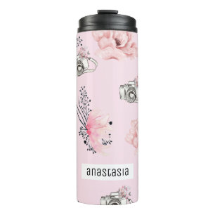 Pastel Floral Personalized Rose Thermal Tumbler