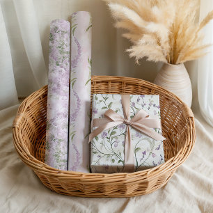 Pastel Floral Pink Lavender Elegant Bridal Wedding Wrapping Paper Sheet