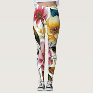 pastel floral pink yellow art vector leggings