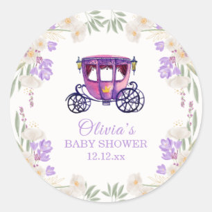Pastel Floral Princess Carriage Girl Baby Shower Classic Round Sticker