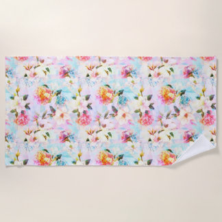 Pastel Floral Print Beach Towel