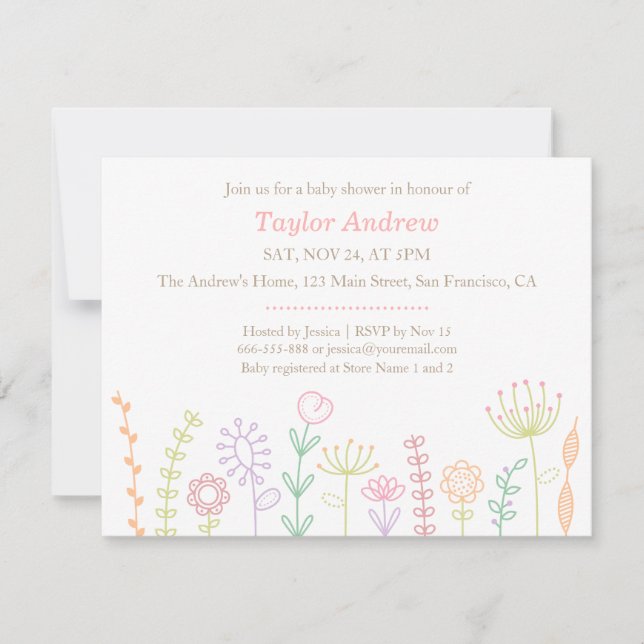 Pastel Floral Printemps Baby Shower Invitations (Devant)