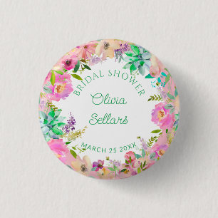 Pastel Floral Profusion Bridal Shower 1 Inch Round Button