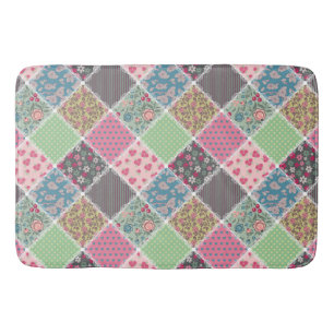 Pastel Floral Quilt Squares Bath Mat